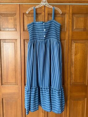 white birch Blue Striped Smocked Sundress for women